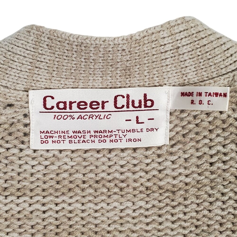Vintage Career Club Size L Cardigan Grandpa Cable Knit Button Up V neck Pockets - Picture 4 of 9